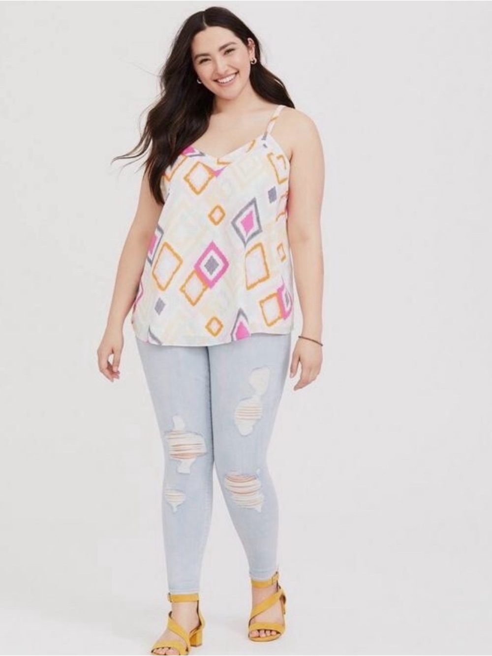 Torrid Abstract Multi Sophie Tie Back V-Neck Strap Lined Swing Cami Top